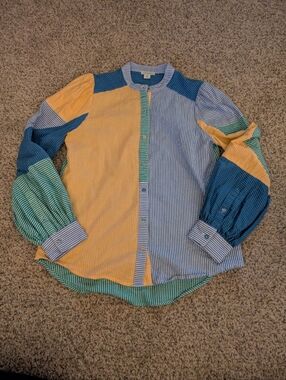 Sundance Celeste Colorblock Puff Sleeve Seersucker Blouse